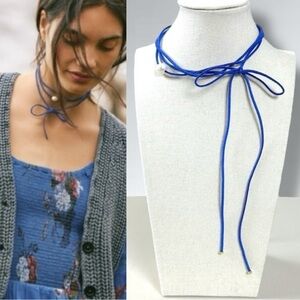 Free People Coquette Pearl & Bow Grapejuice Blues Choker Necklace in Blue NWT